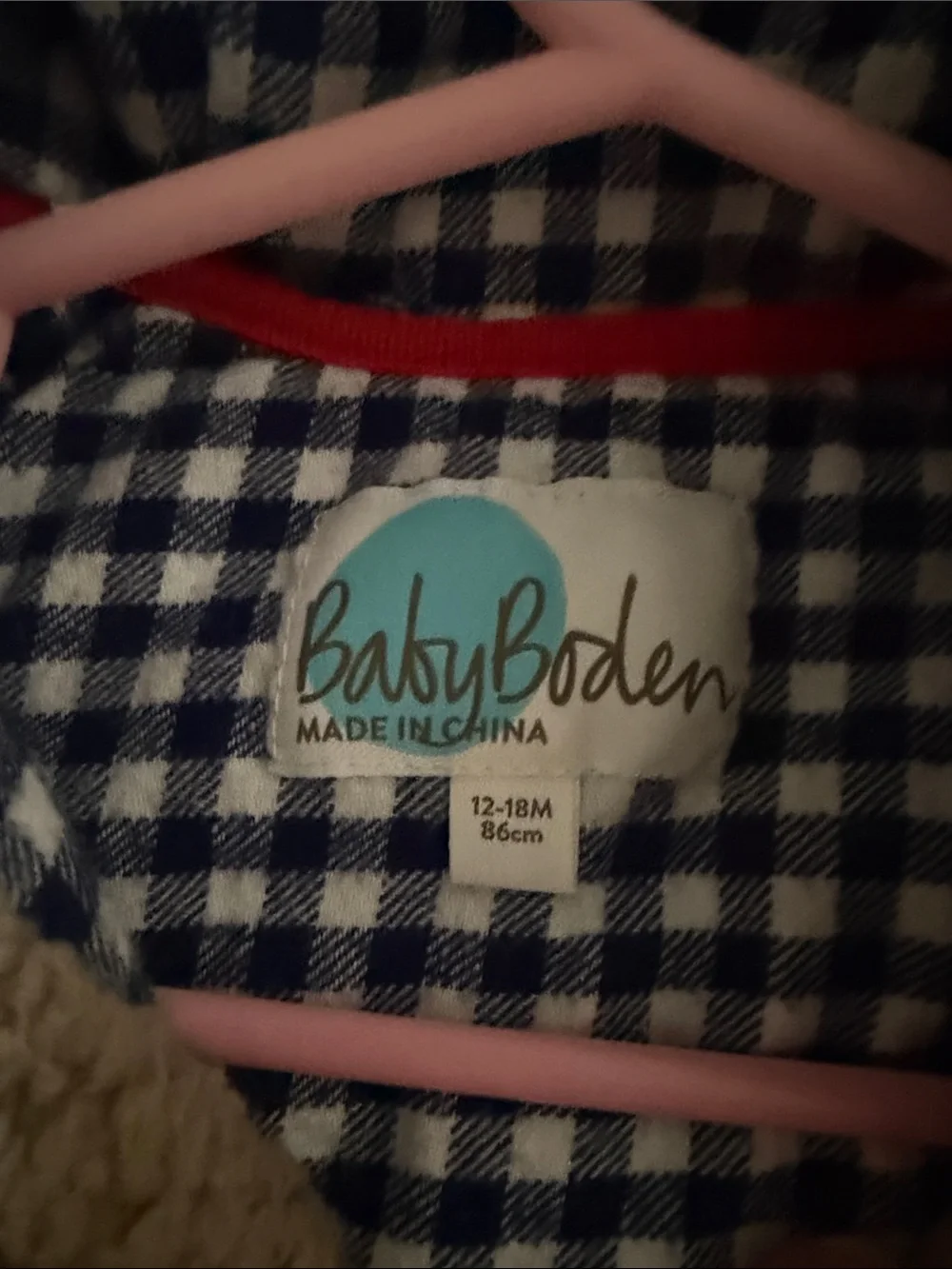 Baby Boden Cream Sherpa Hooded Jacket with Gingham Lining and Ear Hood